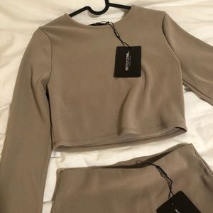 Ribbed taupe/grey set from PrettyLittleThing, NEW